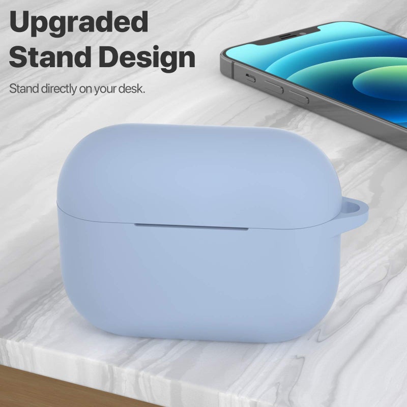 ATUAT for AirPods Pro 1st/2nd Generation Case Cover, Protective Silicone Skin Accessories with Keychain for Women Men for Apple AirPods Pro 2019/2022 Charging Case,Front LED Visible-Light/Denim Blue - Image 2